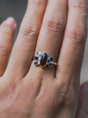 Tea Opal and Sapphire Ring