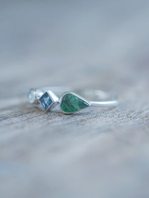 Topaz and Emerald Leaf Ring in recycled sterling silver