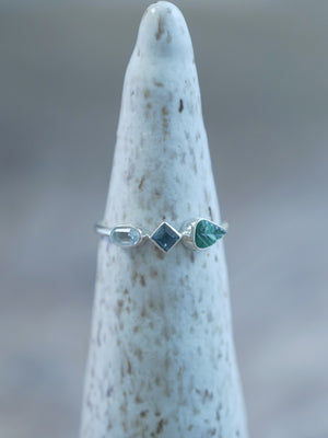 Topaz and Green Emerald Leaf Ring in recycled sterling silver size 7