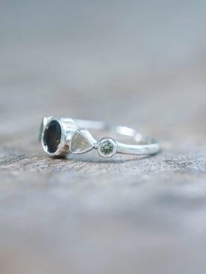 Tourmaline, Labradorite and Sapphire Ring