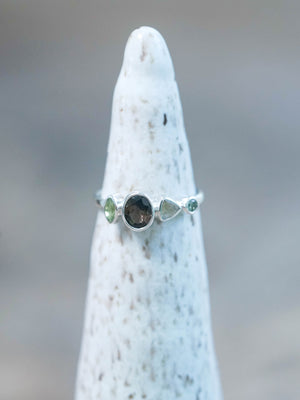 Tourmaline, Labradorite and Sapphire Ring in Recycled Sterling Silver