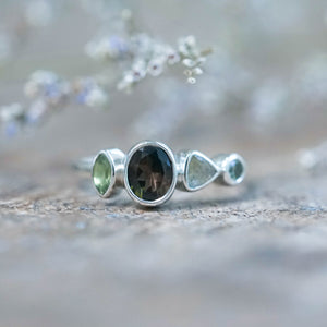 Tourmaline, Labradorite and Sapphire Ring in Sterling Silver