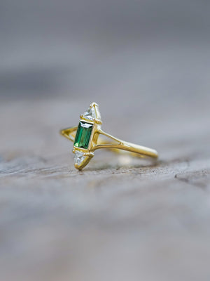 Tourmaline and Diamond Ring in Gold - Size 7