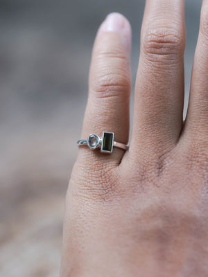 Green Tourmaline and Prehnite Ring - size 4.25