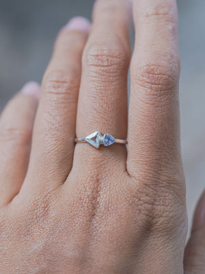 Triangle Aquamarine and Tanzanite Ring