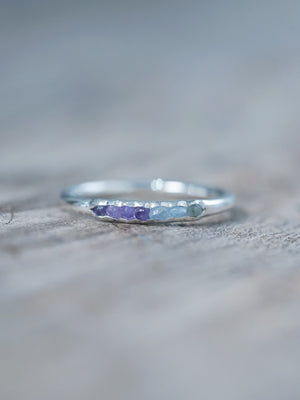 Unique Aquamarine and Amethyst Ring with Hidden Gems using recycled sterling silver