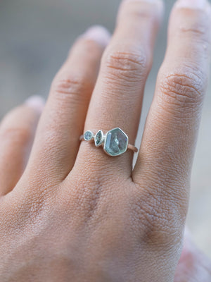 Unique Green Montana Sapphire Ring in recycled sterling silver