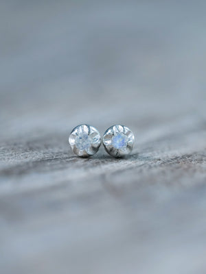 Unique Moonstone Flower Stud Earrings in recycled sterling silver