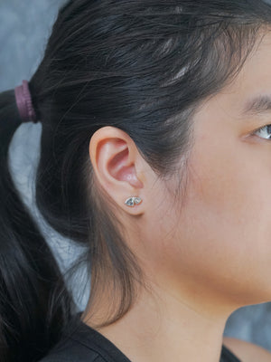 Unique Morganite and Tanzanite Stud Earrings in recycled sterling silver