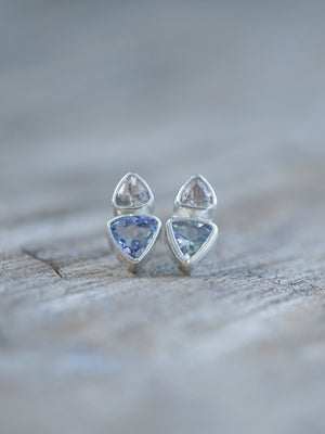 Unique Morganite and Tanzanite Stud Earrings in sterling silver