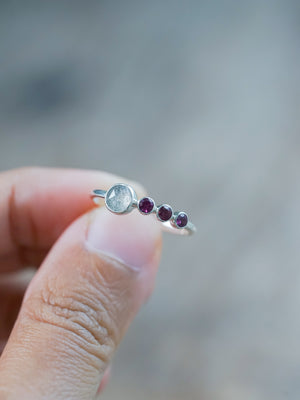 Unique Rose Cut Labradorite and Garnet Ring in recycled sterling silver