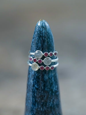 Unique Rose Cut Labradorite and Garnet Rings in sterling silver