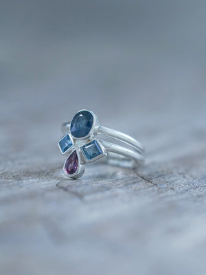 Unique Sapphire, Topaz and Garnet Ring Set in sterling silver
