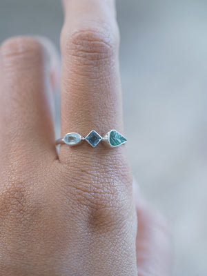 Unique Topaz and Emerald Leaf Ring in recycled sterling silver