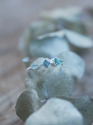 Unique Topaz and Emerald Leaf Ring in sterling silver