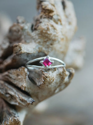 Vintage Square Ruby Ring in Recycled Sterling Silver