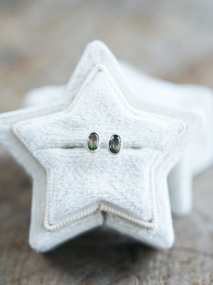 Watermelon Tourmaline Stud Earrings in Sterling Silver