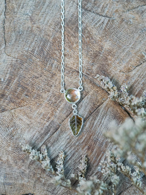 Watermelon Tourmaline and Leaf Necklace in silver