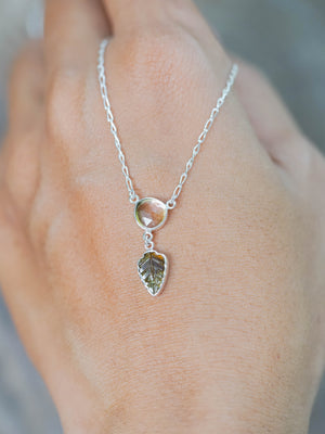 Watermelon Tourmaline and Leaf Necklace in sterling silver