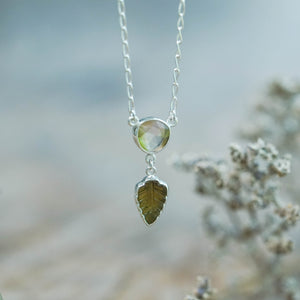 Watermelon and Leaf Tourmaline Necklace in recycled sterling silver