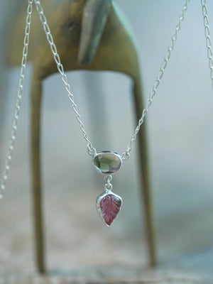 Watermelon and Leaf Tourmaline Necklace in sterling silver