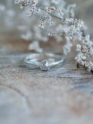 Wonky Pear Diamond Engagement Ring in Silver