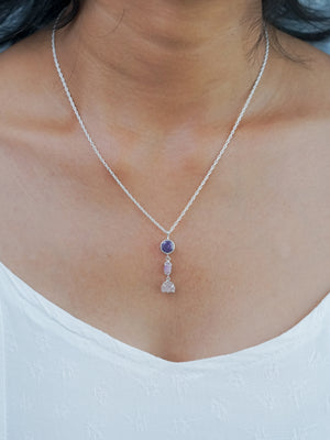 chain recycled sterling silver Amethyst and Raw Sapphire Necklace