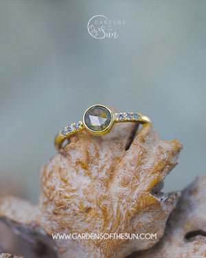 Green Diamond Ring in Gold  - Size 5.5