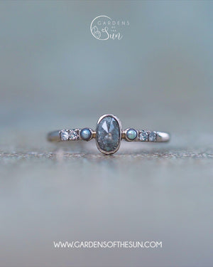 Salt and Pepper Diamond and Pearl Ring in White Gold - Ethical Jewelry | Gardens of the Sun