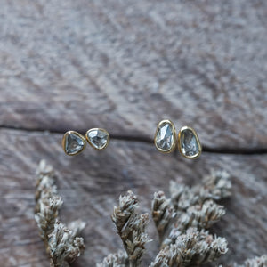 Rose Cut Salt and Pepper Diamond Earrings in Gold