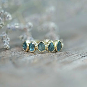 Rose Cut Blue Diamond Ring in Yellow Gold