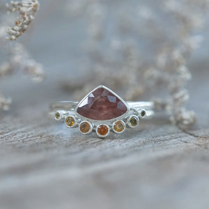 Hessonite Garnet, Citrine and Sapphire Ring Set - Gardens of the Sun | Ethical Jewelry