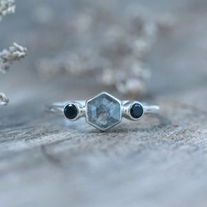 Hexagon Gray Diamond and Spinel Ring - Gardens of the Sun | Ethical Jewelry