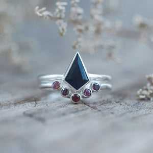 Kite Sapphire and Garnet Ring Set - Gardens of the Sun | Ethical Jewelry