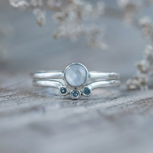 Moonstone and Aquamarine Ring Set - Gardens of the Sun | Ethical Jewelry