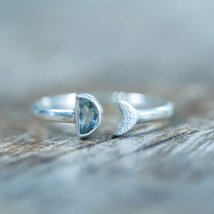 Open Aquamarine Moon Ring - Gardens of the Sun | Ethical Jewelry