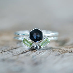 Spinel and Peridot Ring Set - Gardens of the Sun | Ethical Jewelry