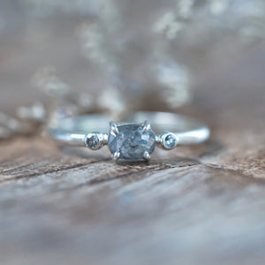 Salt and Pepper Diamond Ring in Silver - Gardens of the Sun | Ethical Jewelry
