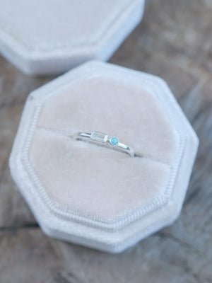 turquoise and zircon ring sterling silver in velvet box