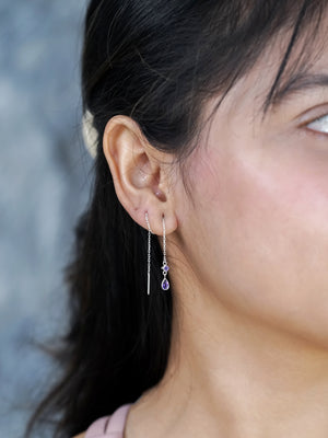 Amethyst Threader Earrings - Gardens of the Sun | Ethical Jewelry
