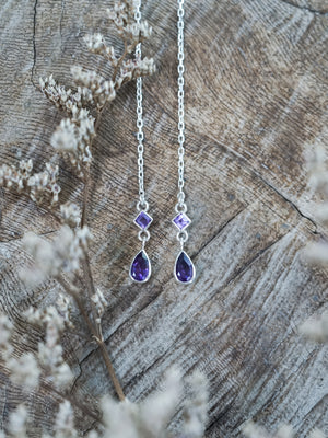 Amethyst Threader Earrings - Gardens of the Sun | Ethical Jewelry