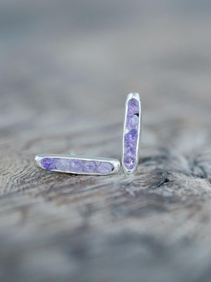 Amethyst Earrings with Hidden Gems in recycled sterling silver - Stud earrings