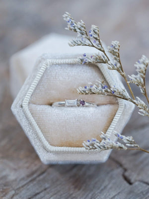 Aquamarine and Ruby Engagement Ring in Sterling Silver