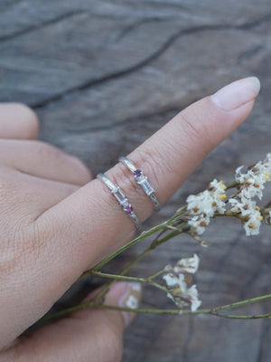 Aquamarine and Ruby Engagement Rings in Sterling Silver