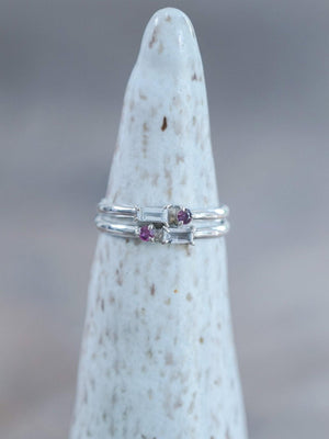Aquamarine and Ruby Rings in Silver