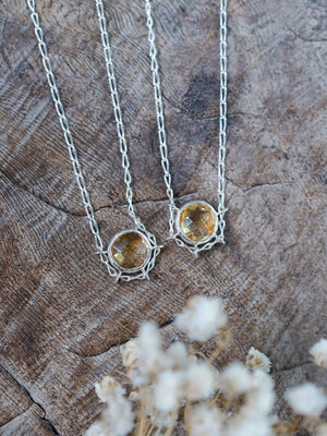 Checkerboard Yellow Citrine Necklace in Recycled Sterling Silver