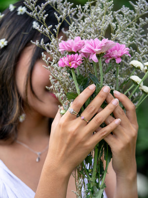 Moonstone and Aquamarine Ring Set - Gardens of the Sun | Ethical Jewelry