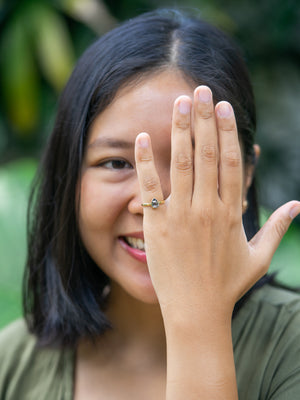 Rose Cut Salt and Pepper Pear Diamond Ring in Ethical Gold - Gardens of the Sun | Ethical Jewelry