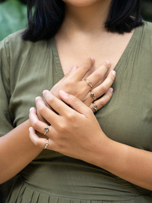 Rose Cut Salt and Pepper Pear Diamond Ring in Ethical Gold - Gardens of the Sun | Ethical Jewelry