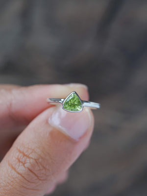 Trillion Peridot Ring - Gardens of the Sun | Ethical Jewelry
